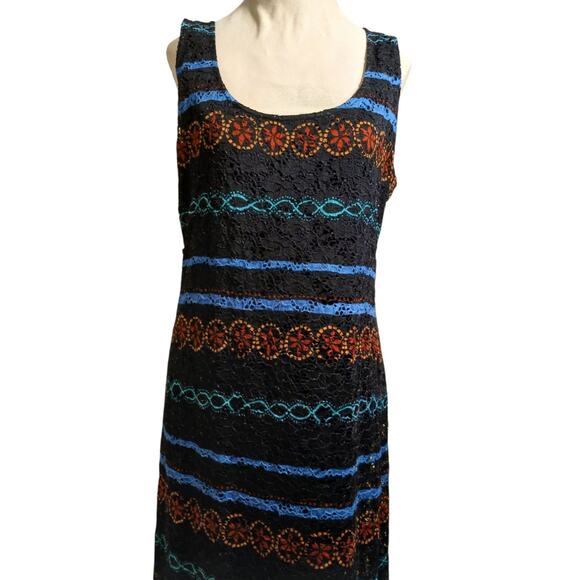 Y2K Eyelet Lace Maxi Dress Curvy Plus Size 16 Black Tropical Tribal Aztec Boho - Picture 5 of 17